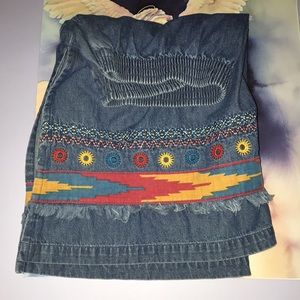 TY Cotton 14 P Vintage Denim Embroidered Southwestern Skirt